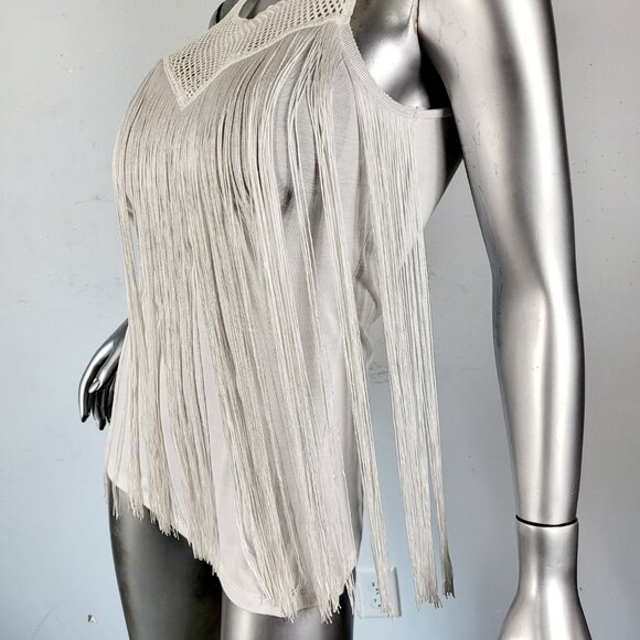 NWT~$60~INC~INTERNATIONAL CONCEPTS~S~WHITE FRINGE SLEEVELESS T-SHIRT TANK TOP - Picture 7 of 16